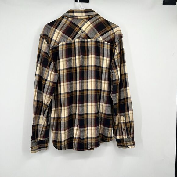 Prana Button Lybek LS Flannel Shirt Mens L Brown Plaid Western Rodeo Outdoor - Picture 4 of 9